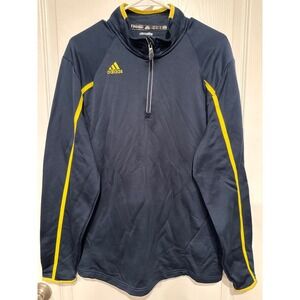 Adidas Mens Climalite Quarter Zip Pullover Navy Blue Yellow Athletic Jacket L
